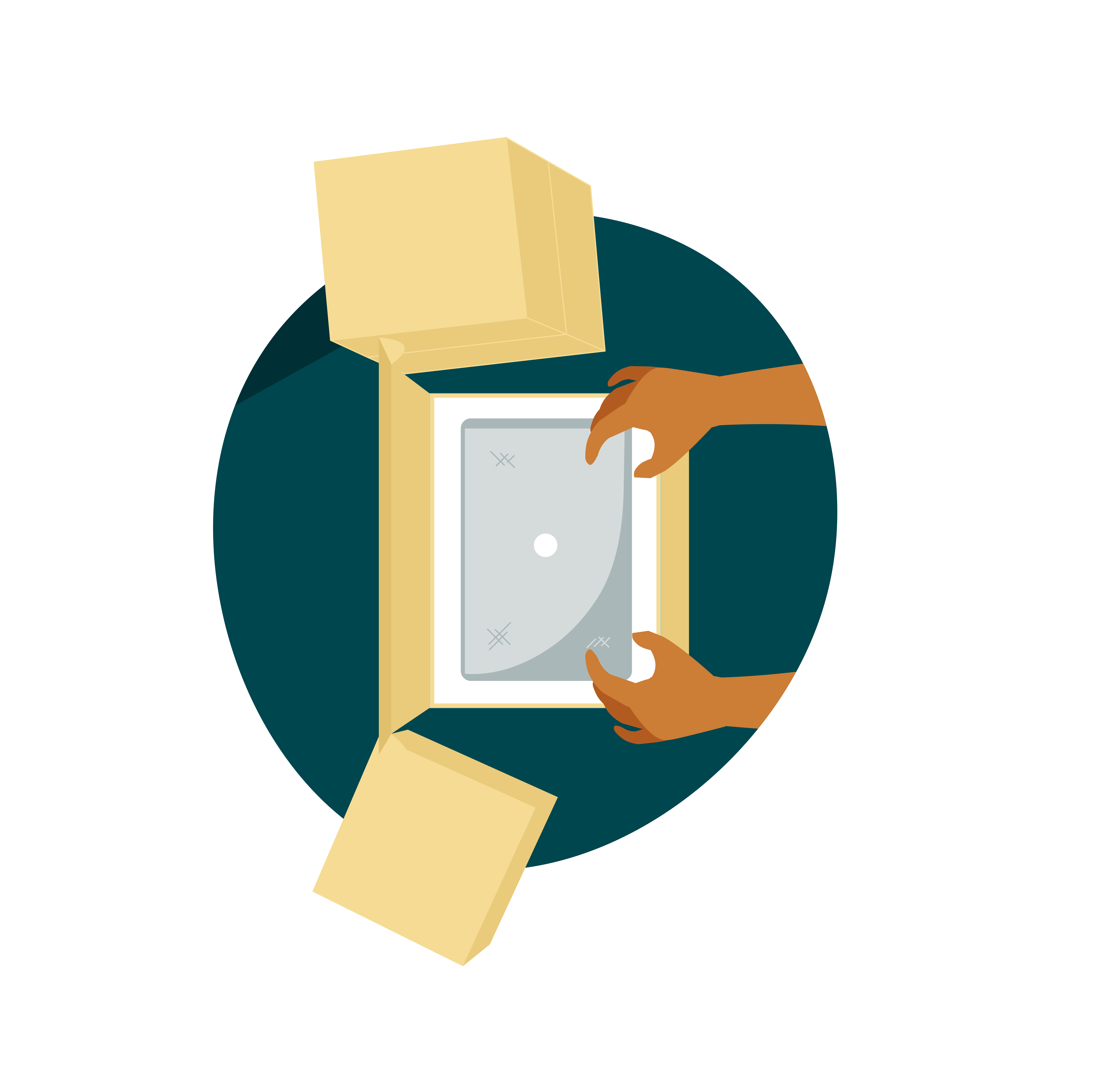 一个人打开装有翻新笔记本电脑的亚马逊包裹的插图